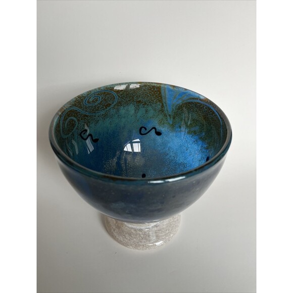 Vintage Hand Blown Art Glass Irridescent Galaxy Pedestal Bowl Signed Dated ‘96 - Picture 1 of 11